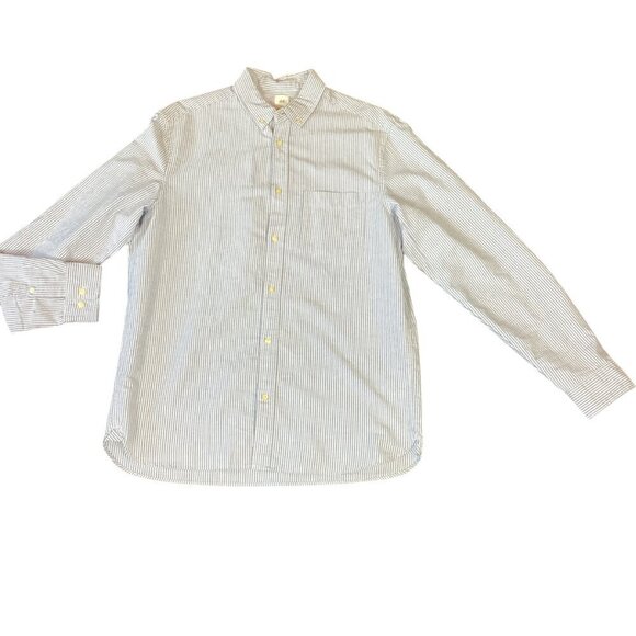 H&M LOGG Regular Fit Men's L Blue & White Striped Cotton Button Down Shirt 243L - Picture 2 of 6